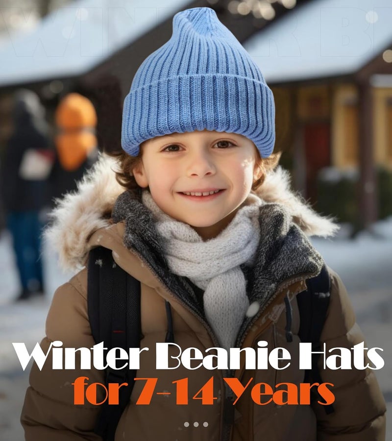 KDVOG Store Kids Merino Wool Beanie Hat,Unisex Children Warm Winter Cuffed Ski Caps Classic Knitted Skull Caps for Boys Girls 7-14Y - Image 4